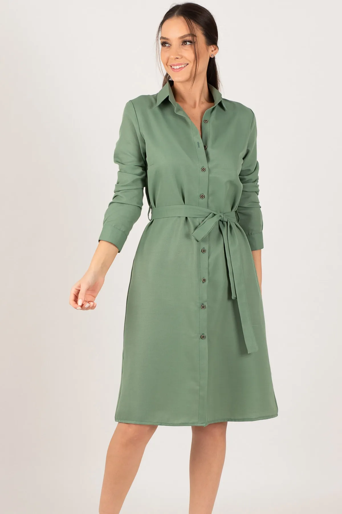 armonika  Grünes langes Hemdkleid für Damen ARM-22K001141