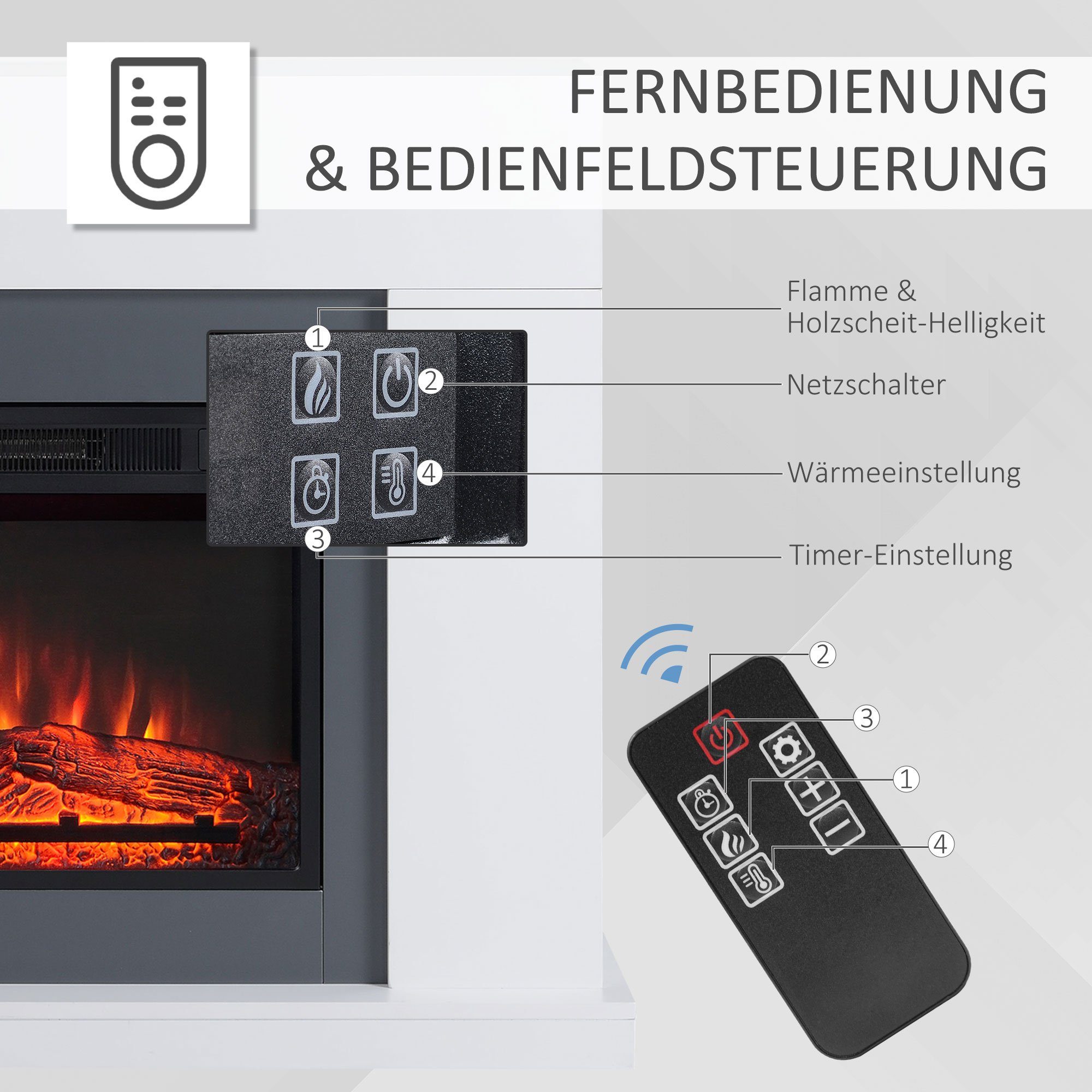 HOMCOM Elektrokamin Elektrokamin, LED Elektrokamin Standkamin mit Flammeneffekt 1800,2000W Weiß