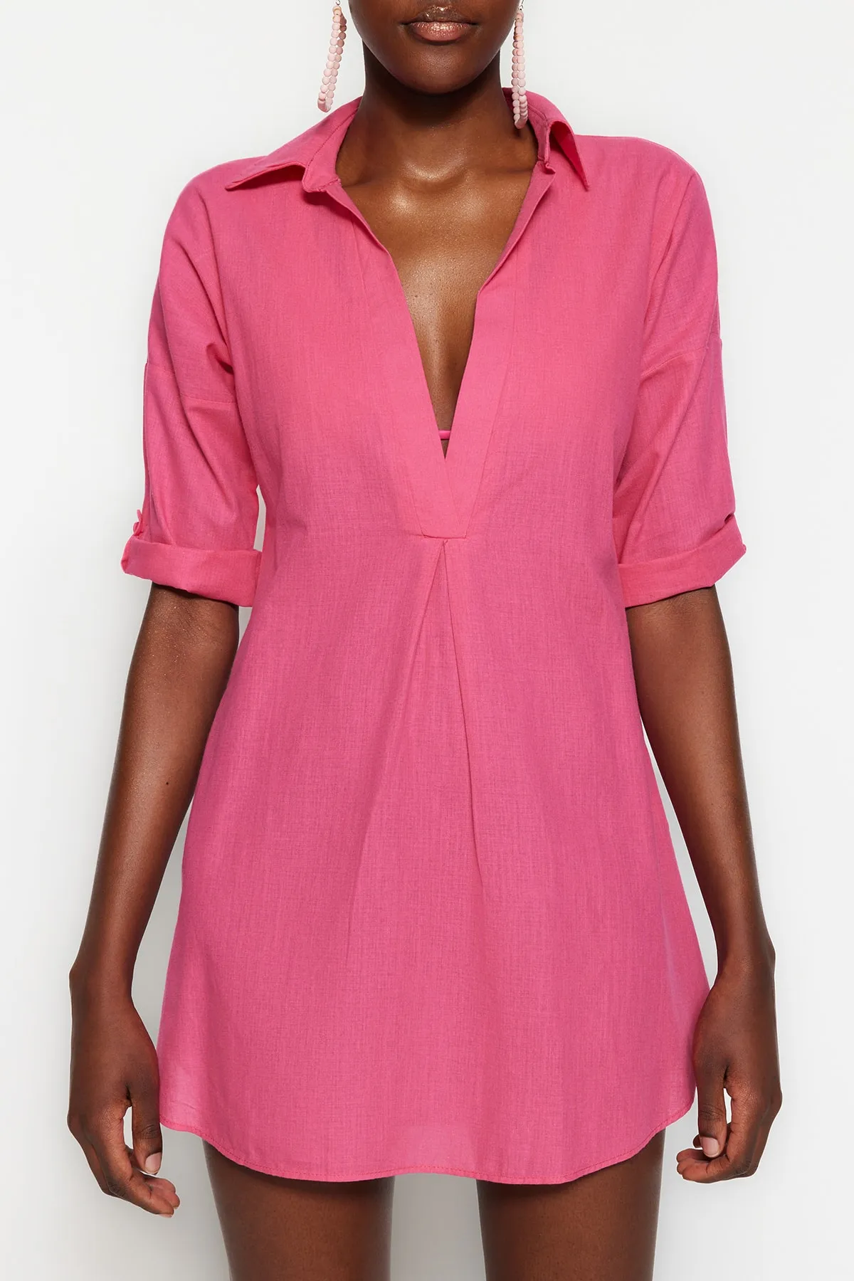 Trendyol Collection  Fuchsia Mini-Strandkleid aus 100 % gewebter Baumwolle TBESS21EL3979