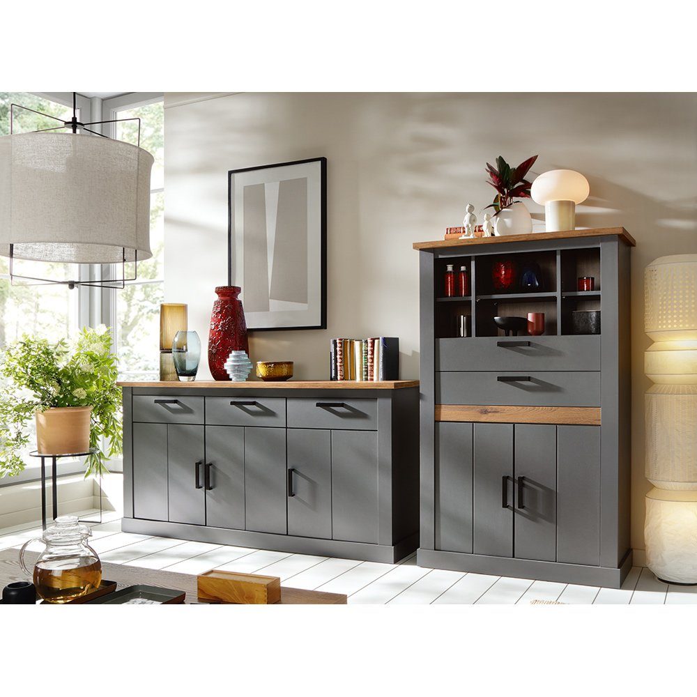 Lomadox Esszimmer-Set PADBORG-129, (Spar-Set, 2-St), anthrazit mit Eiche
