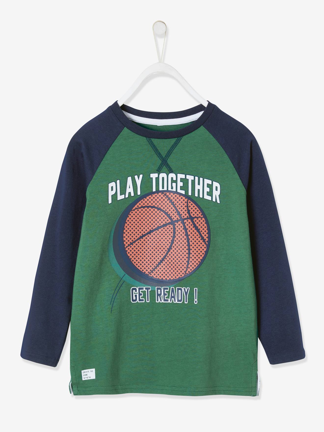 T-shirt de sport garçon motif ballon en relief manches raglan vert