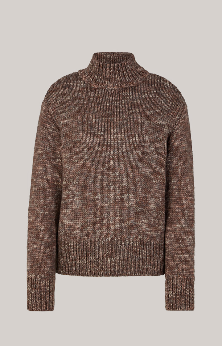 Schurwoll-Strickpullover Taupe/Ecru meliert