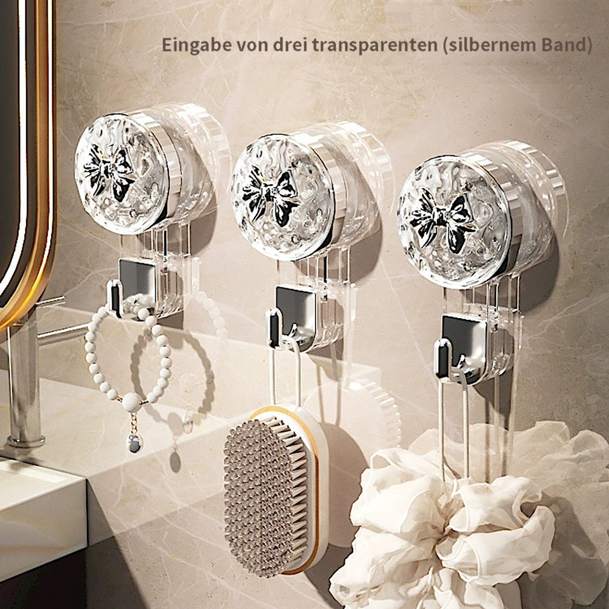 götäzer Wandhaken Light Luxury Clear Extended Crystal Suction Cup Hooks, Heimdekoration, Wiederverwendbar, Wandaufbewahrung, Schlüsselanhänger, 3 Stück