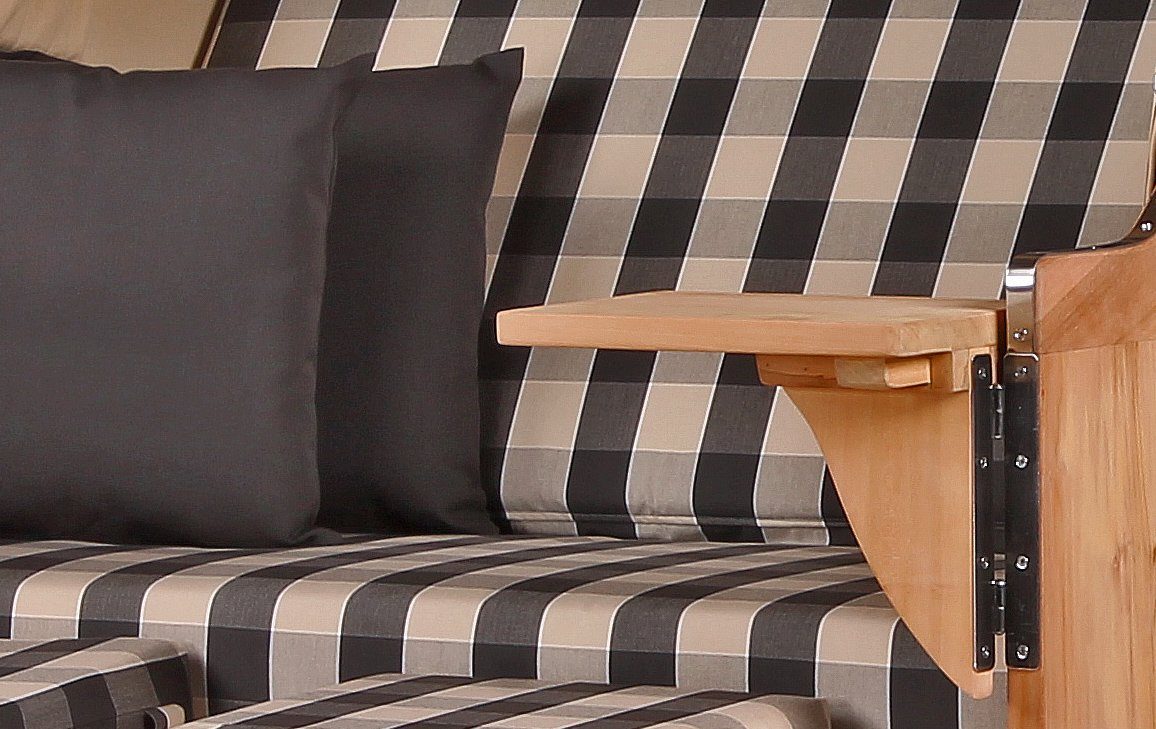 bene living Strandkorb Schaalsee 2-Sitzer Teak - PE grau - Modell 505, BxTxH: 125x80x170 cm, Volllieger ca. 175 Grad, Ostsee-Strandkorb Komplettset, inkl. Liftersystem