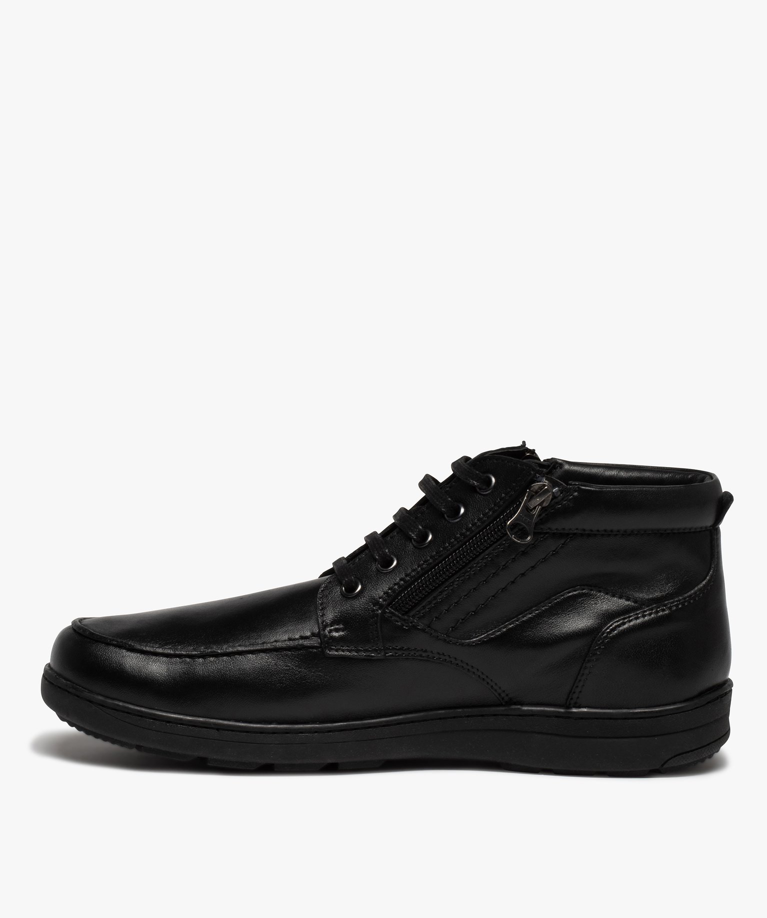 Boots homme confort dessus cuir uni à lacets noir | GEMO