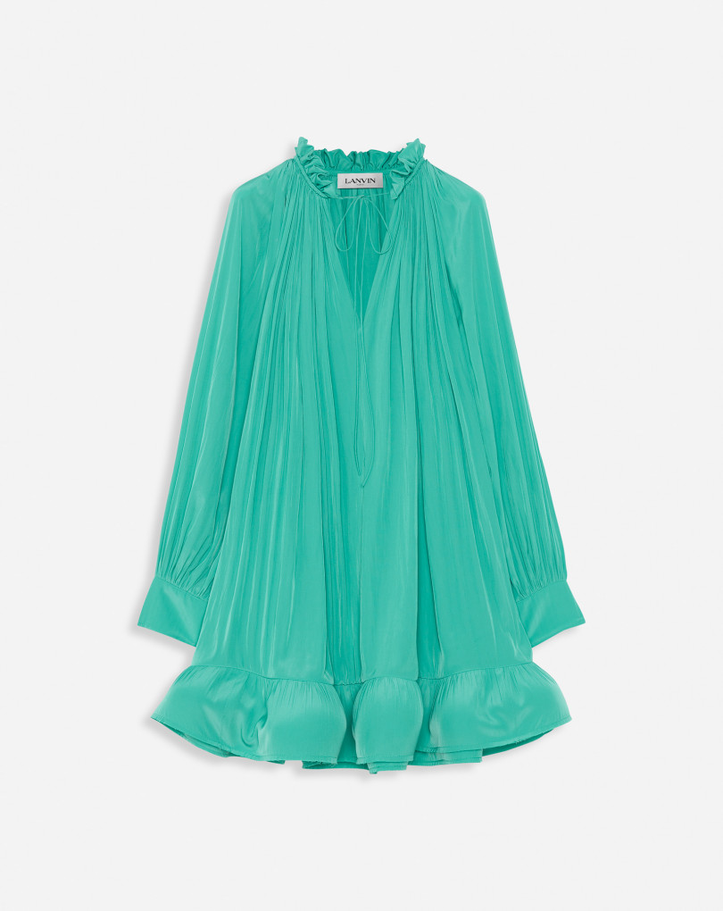 ROBE COURTE MANCHES LONGUES AVEC VOLANTS EN CHARMEUSE