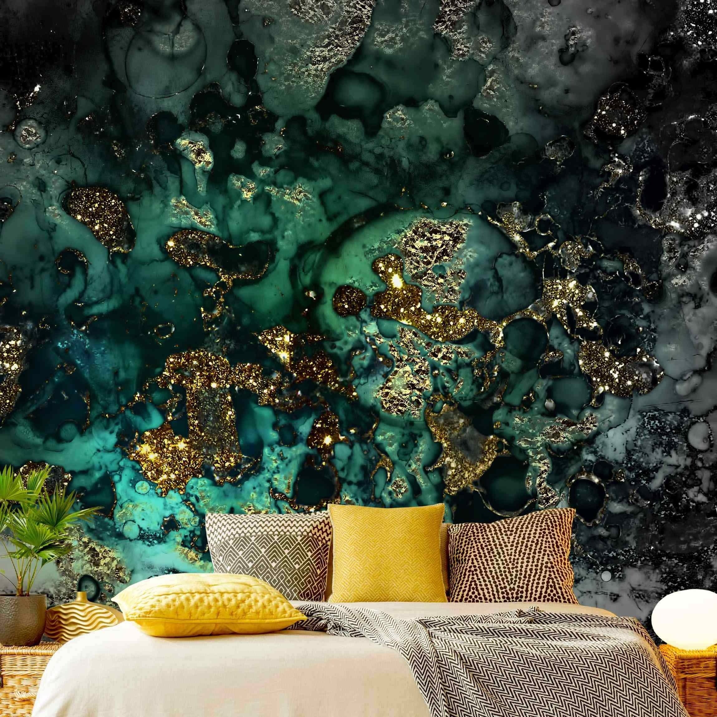Bilderdepot24 Vliestapete Abstrakt Goldene Meeres-Inseln Abstrakt Tapete Wanddeko Modern Kunst, Glatt, Matt, (Inklusive Gratis-Kleister oder selbstklebend), Wohnzimmer Schlafzimmer Küche Flur Fototapete Motivtapete Wandtapete