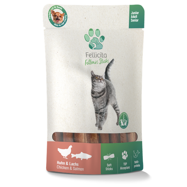 Fellicita Snacks Fellicita Huhn & Lachs Sticks 10x 50g Fellonis Katzensnacks