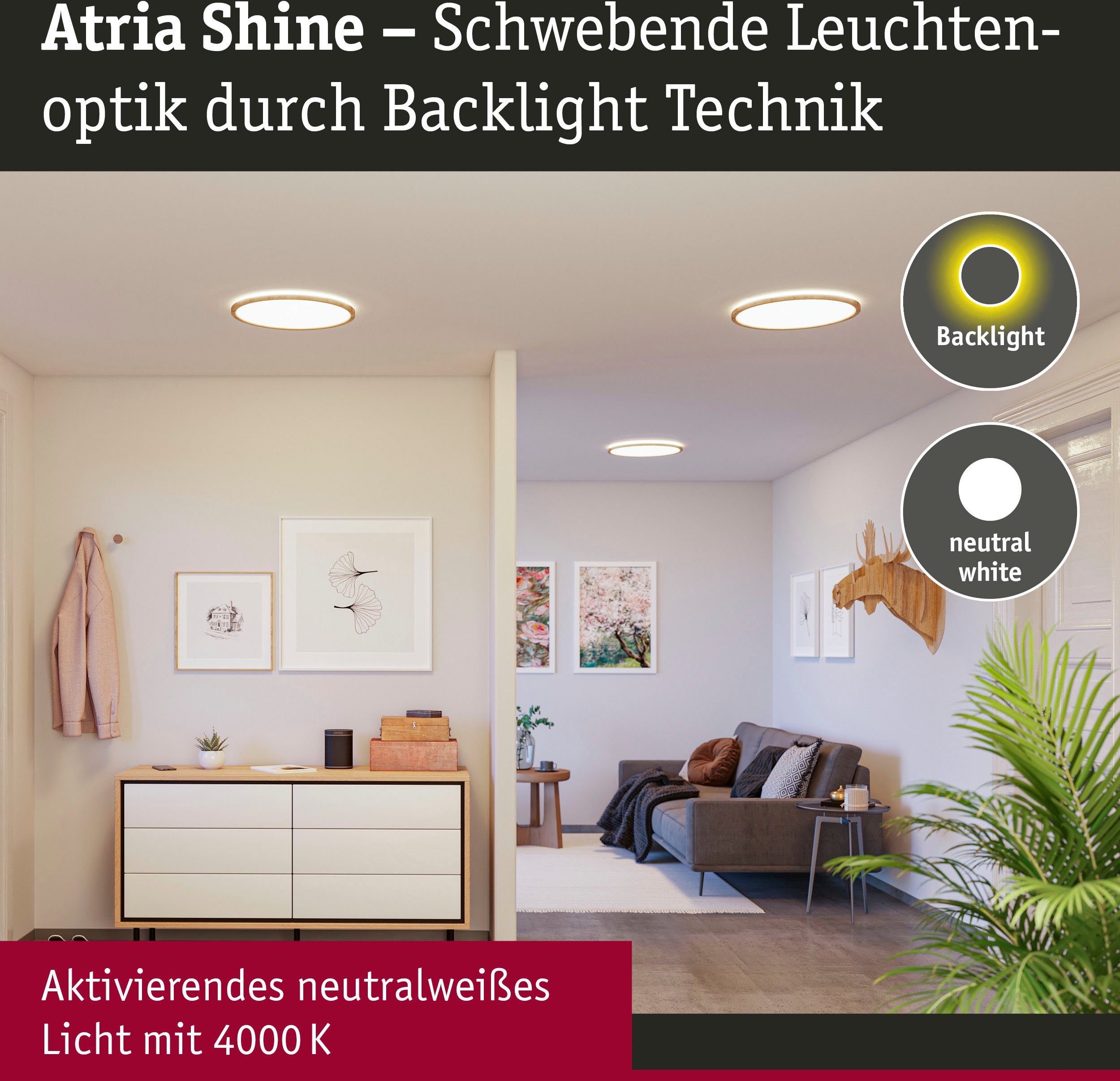 Paulmann LED Panel Atria Shine 22W 4000K 420mm Eiche Kunststoff IP44, LED fest integriert, Neutralweiß, Hintergrundbeleuchtung