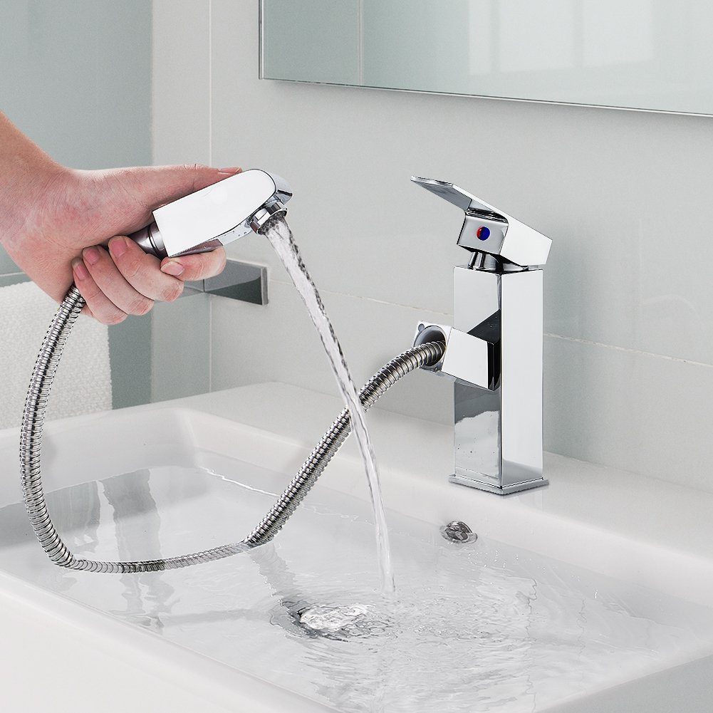 Auralum Waschtischarmatur Auralum Wasserhahn fürs Bad mit herausziehbare Brause Mischbatterie