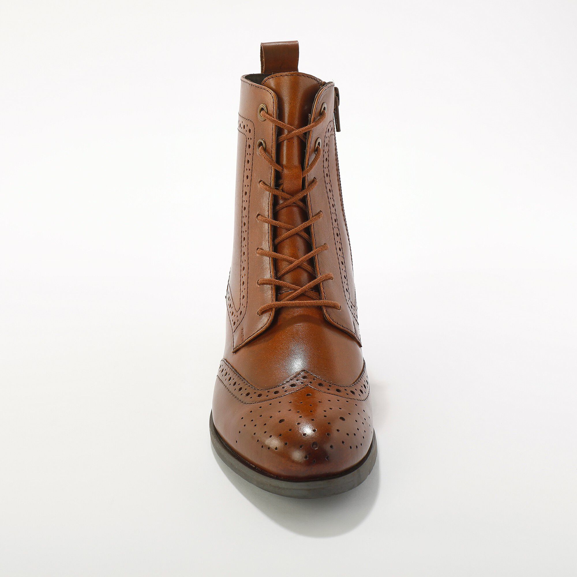 Bottines montantes doublées à lacets en cuir fleuri