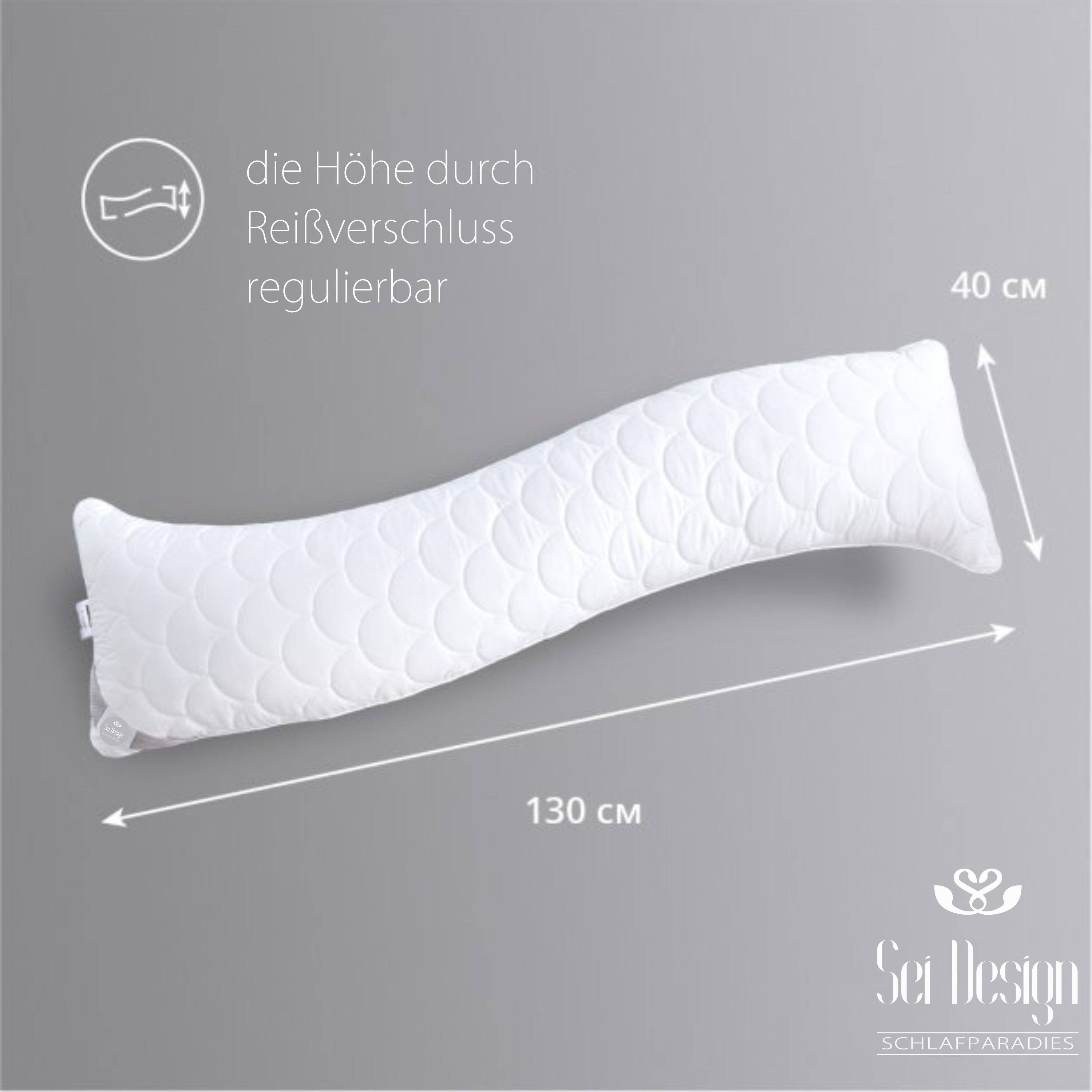 SEI Design Seitenschläferkissen 40x130 cm WELLE - in natürlicher S-Form, 1 Stück, 1-tlg., Schwangerschaftskissen Stillkissen