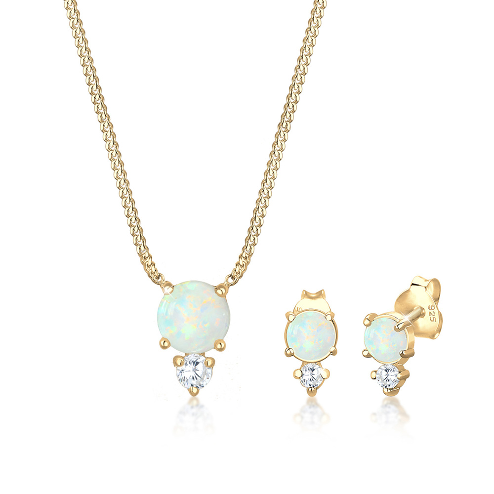 Elli Elli Ensemble de Bijoux Femmes opale synthétique et zirconium set optique géo en  Bijoux