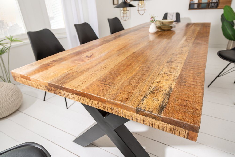 riess-ambiente Esstisch IRON CRAFT 200cm natur / schwarz (Einzelartikel, 1-St), Massivholz · Metall · X-Gestell · Mangoholz · Industrial