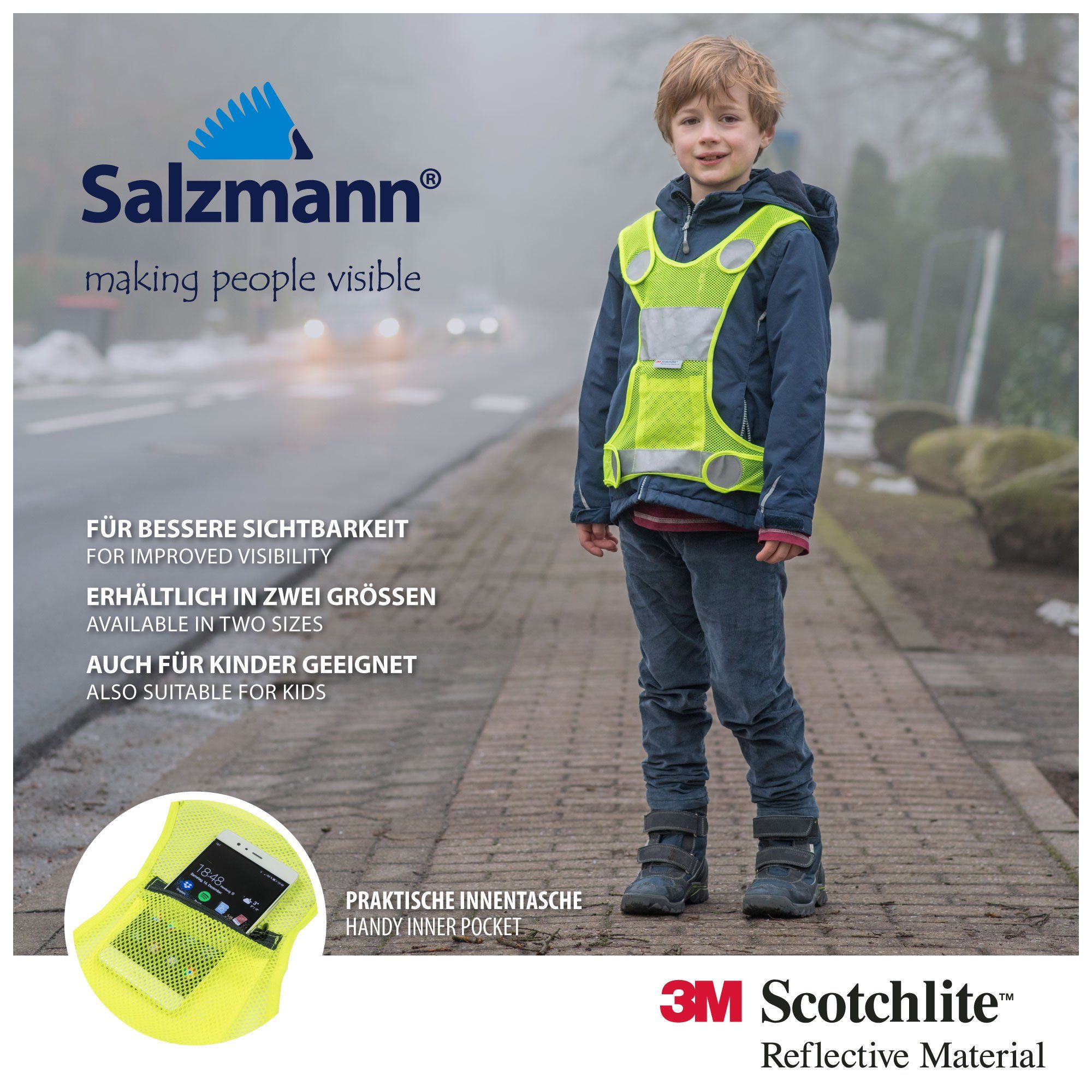 Salzmann Warnweste Laufweste mit LED Licht, mit 3M Scotchlite Reflektorstreifen