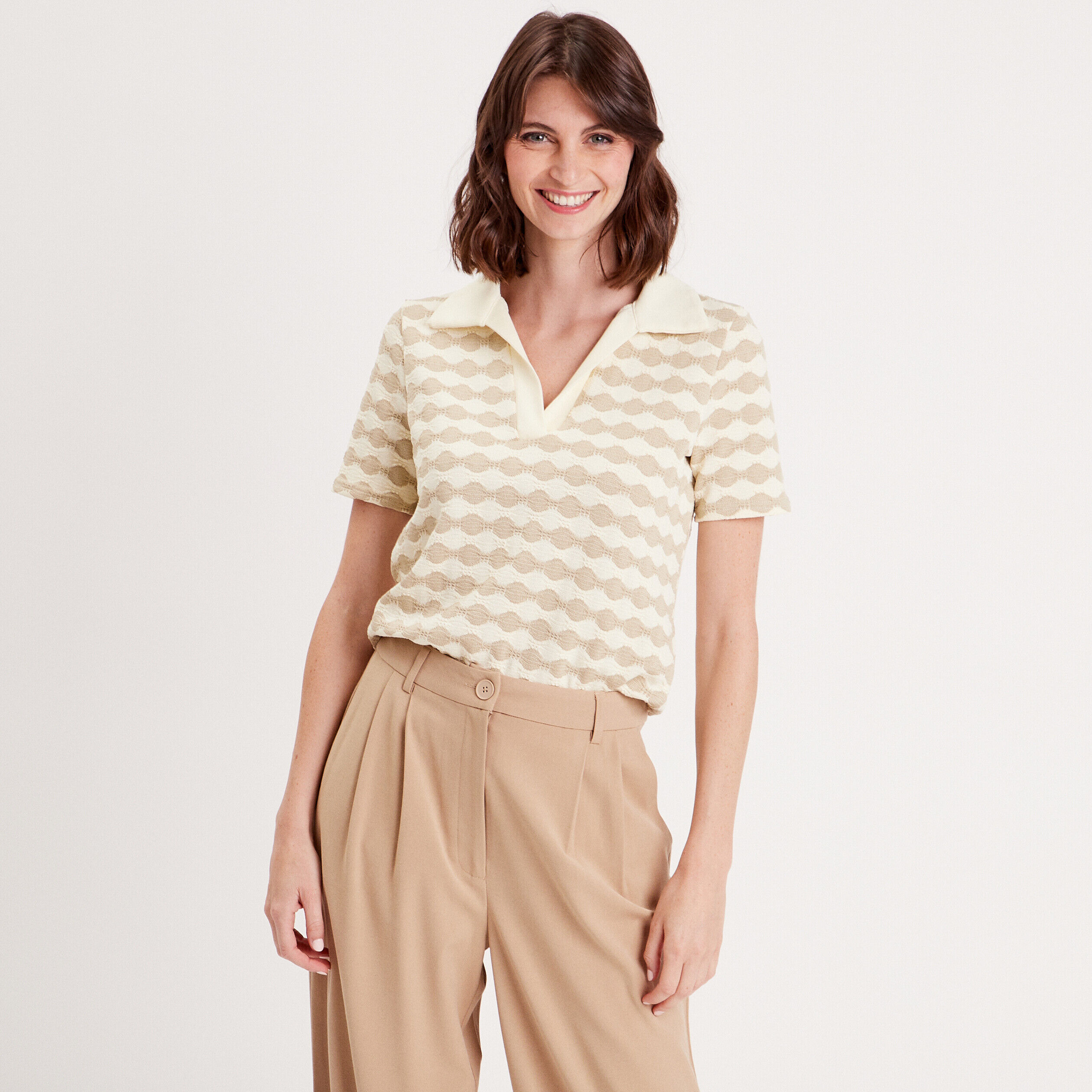 Polo manches courtes ecru femme | Cache Cache