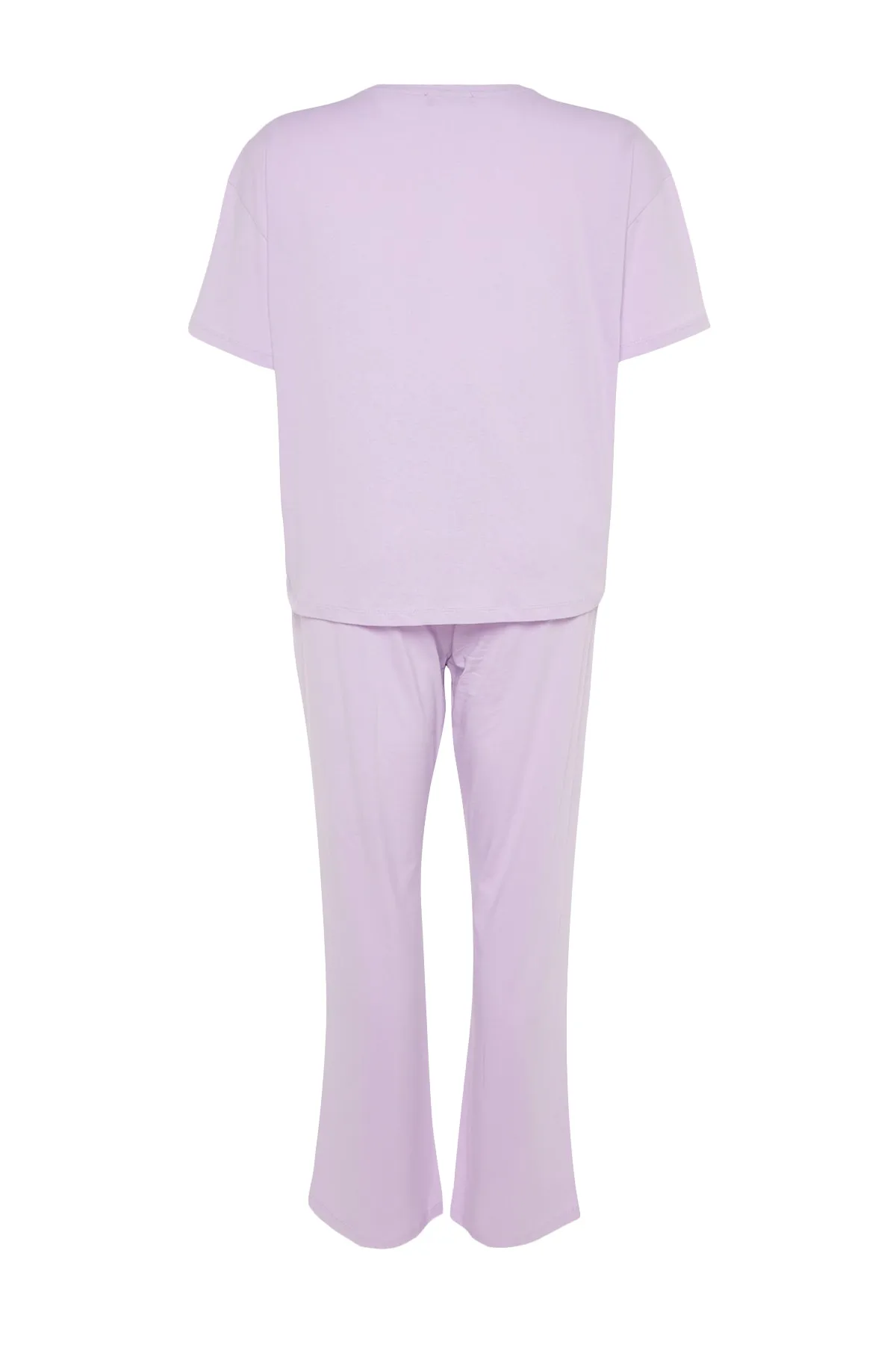 Trendyol Curve  Lila bedrucktes Strickpyjama-Set TBBAW24AI00003