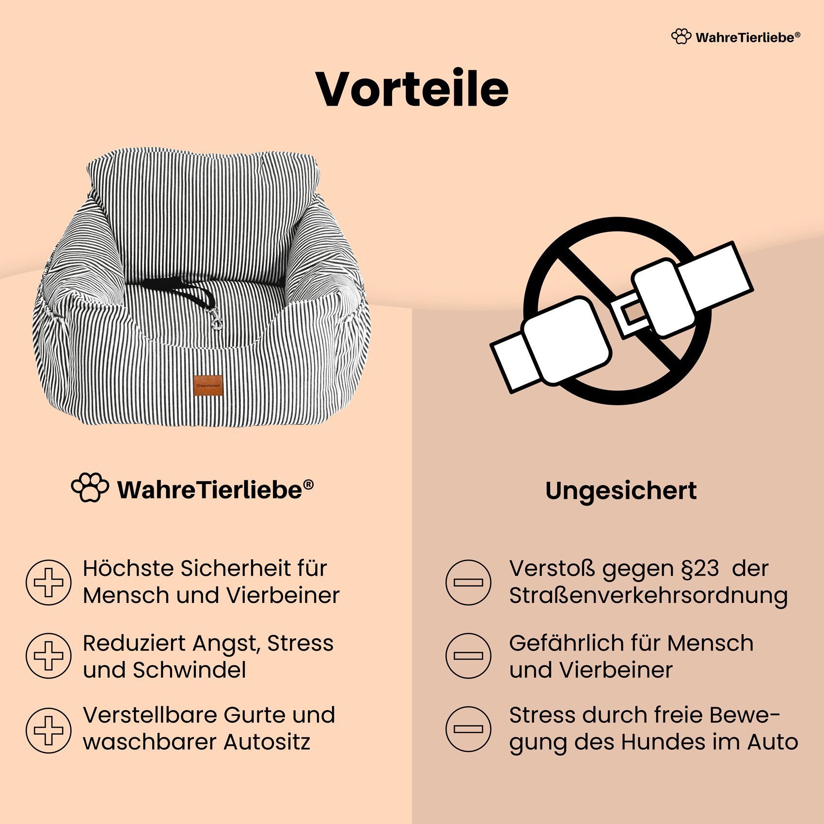 Wahre Tierliebe Hunde-Transportbox Hunde Autositz inkl. Sicherheitsgurt, Verschiedene Größen, Verschiedene Farben