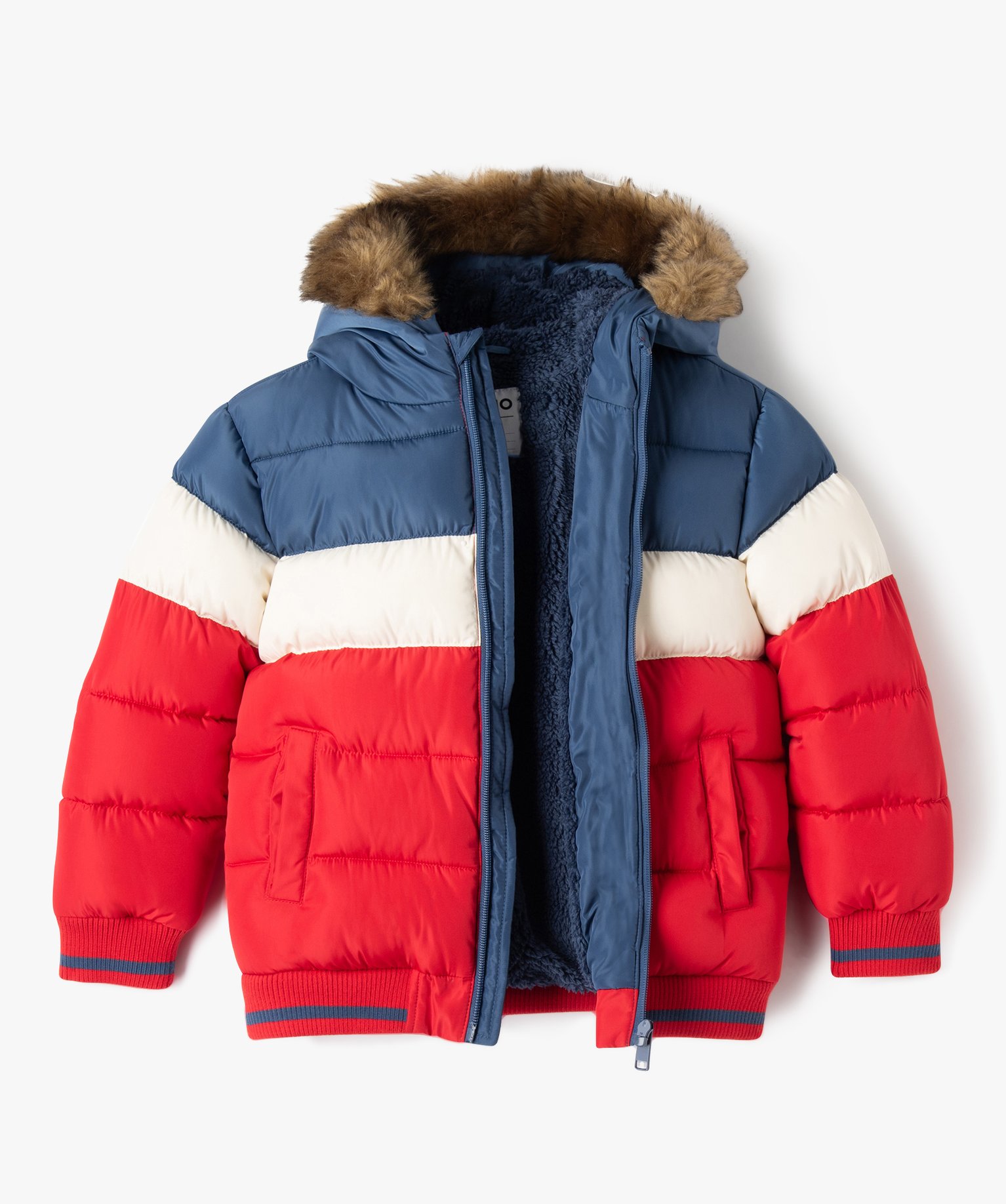 Blouson à capuche matelassé et doublé polaire Garçon rouge | GEMO