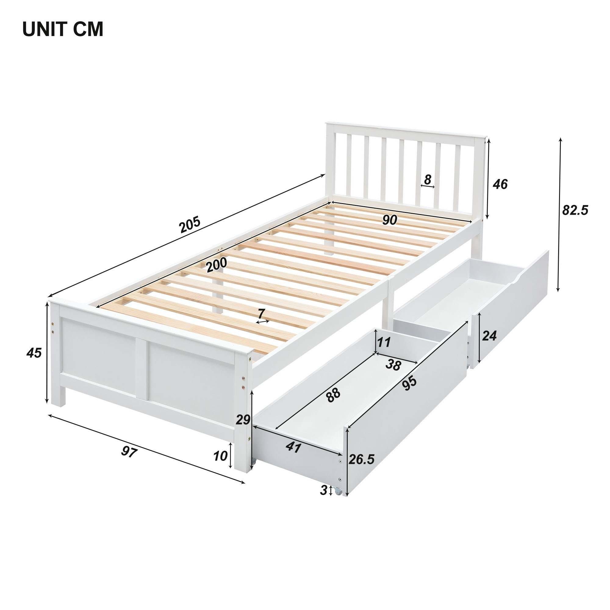 BlingBin Holzbett Jugendbett Erwachsenenbett mit Schubladen 90/140x200cm (1er Set, 1-tlg., Bett Ohne Matratzen), Einzelbett, Doppelbett