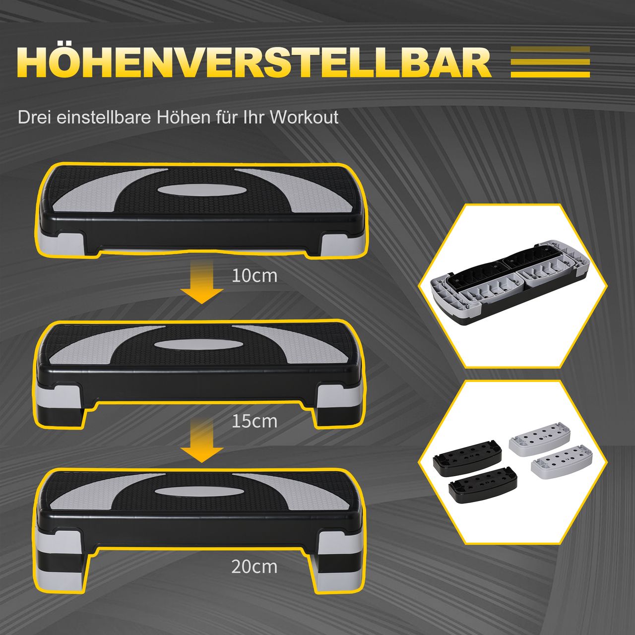 HOMCOM Steppbrett Aerobic-Stepper höhenverstellbar 10-20cm für Zuhause