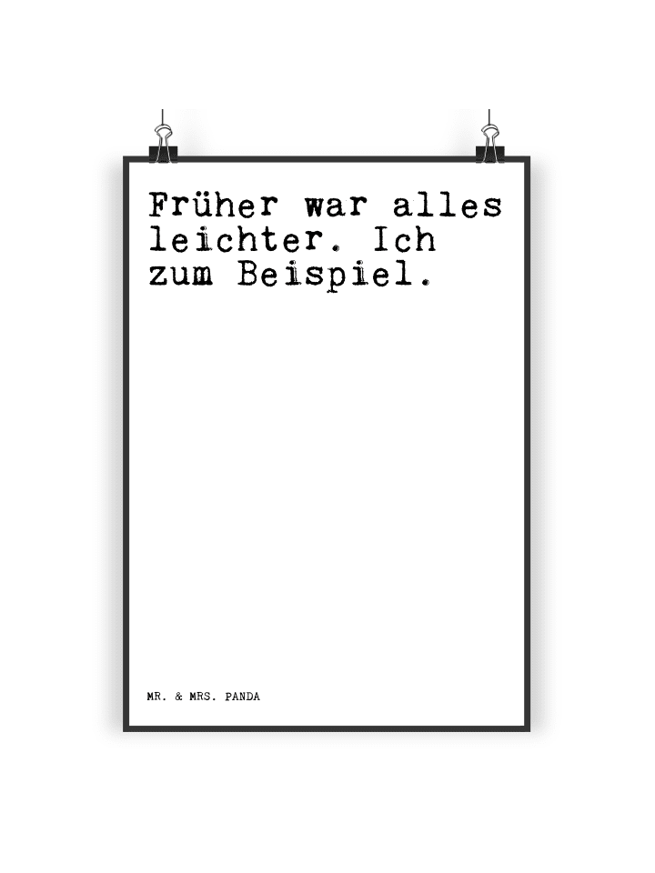 Mr. & Mrs. Panda Poster Früher war alles leichter.... mit Spruch in Weiß günstig kaufen
