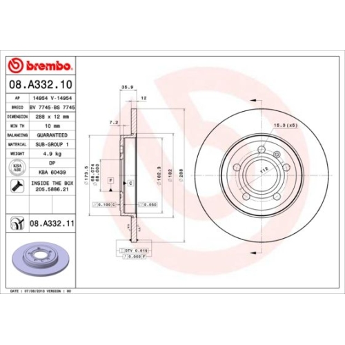 08.A332.11 BREMSSCHEIBE BREMBO HA  VP2 - ATU