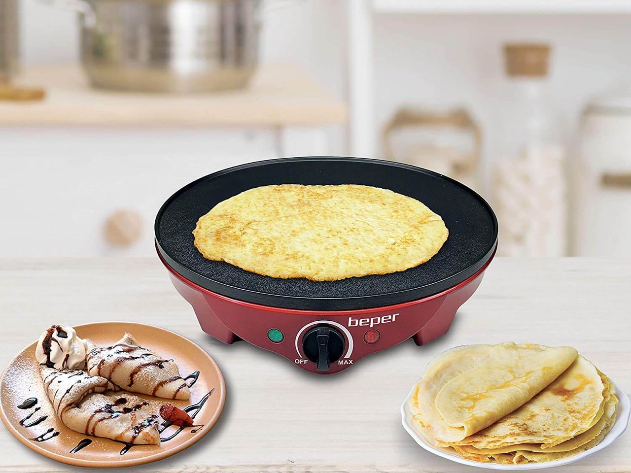 beper BT.700Y Crepes Maker für Crêpes, Pfannkuchen und Piadinas elektrisch mit Holzspatel