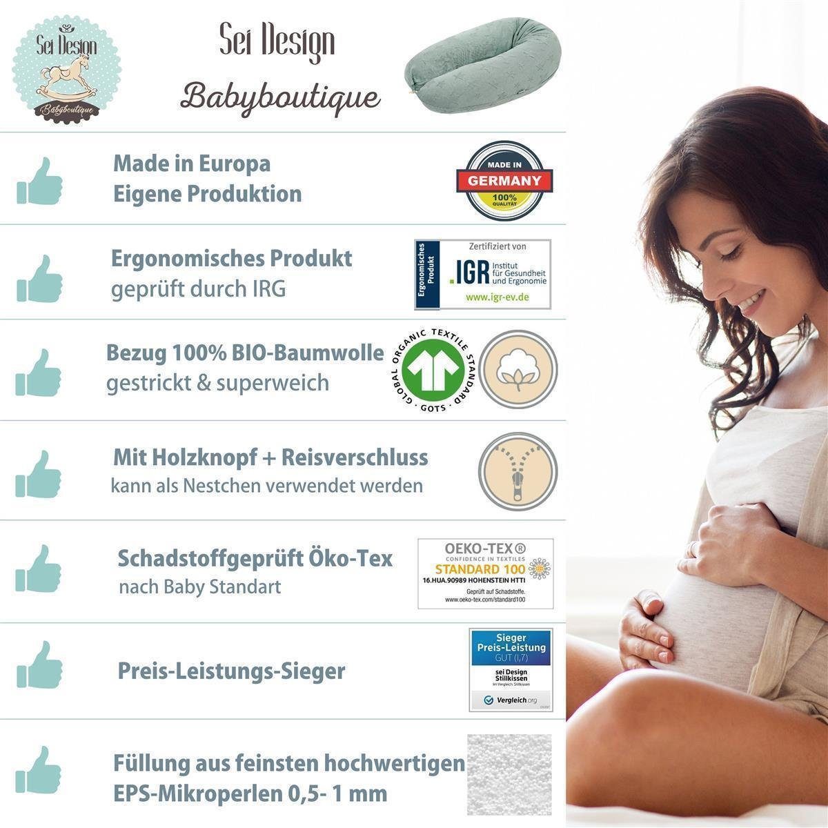 SEI Design Stillkissen Seitenschläferkissen Babynestchen mit EPS Mikroperlen, Schwangerschaftskissen mit Bezug, Bezug 100% Baumwolle