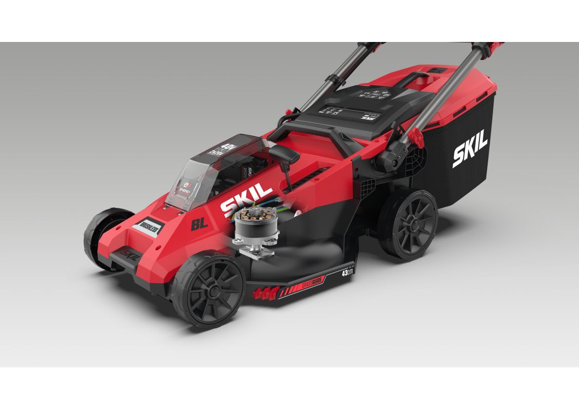SKIL GM1E0140BA akkuruohonleikkuri 43 cm, 2 x 20 V, harjaton, sis. 2 x 4,0 Ah akun ja laturin