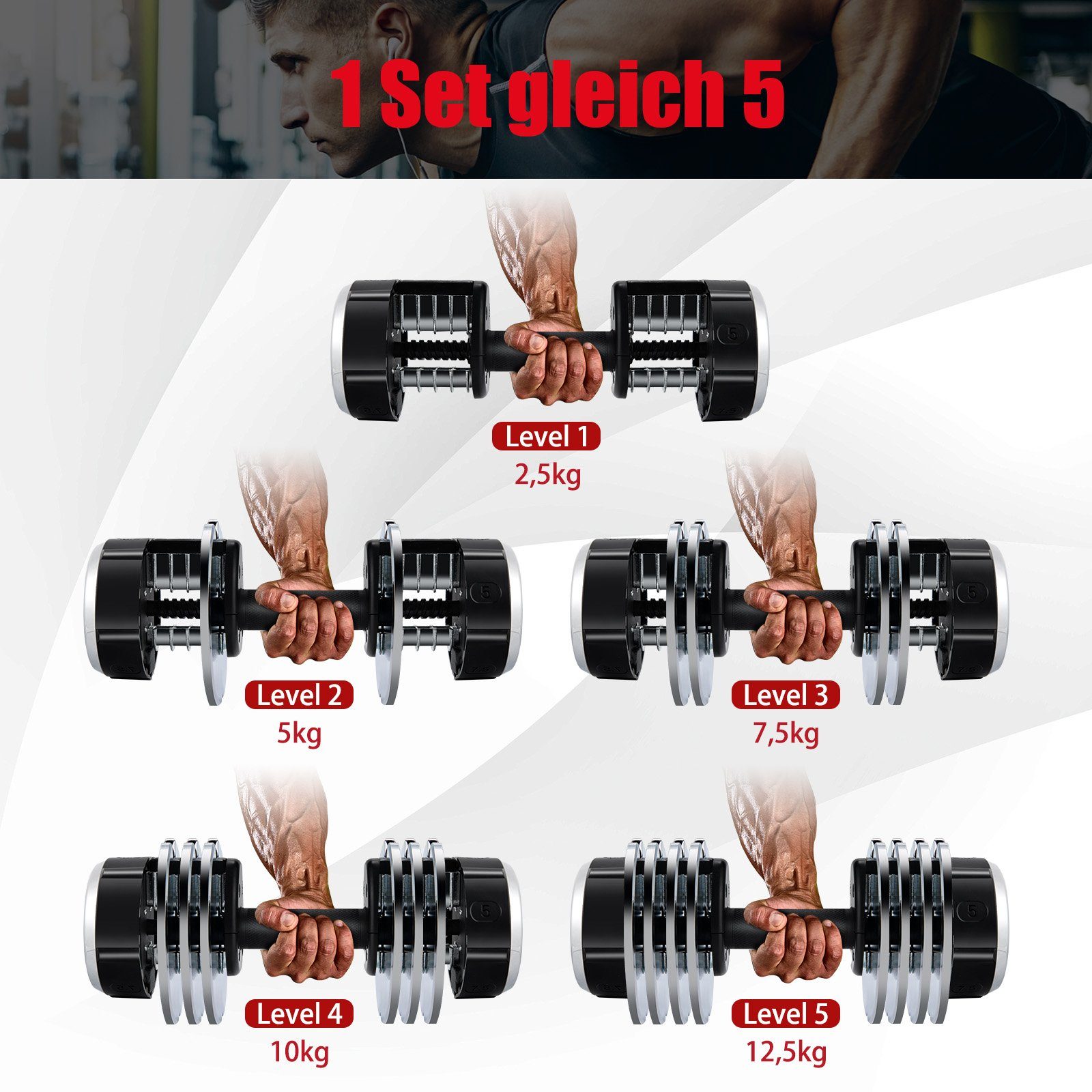 COSTWAY Kurzhantel Hantel-Set, Gewichtsverstellbare, mit Anti-Rutsch-Griff