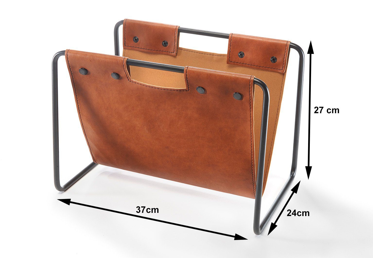 Kobolo Zeitungsständer Magazinsammler aus Metall und Kunstleder braun 37x24x27cm