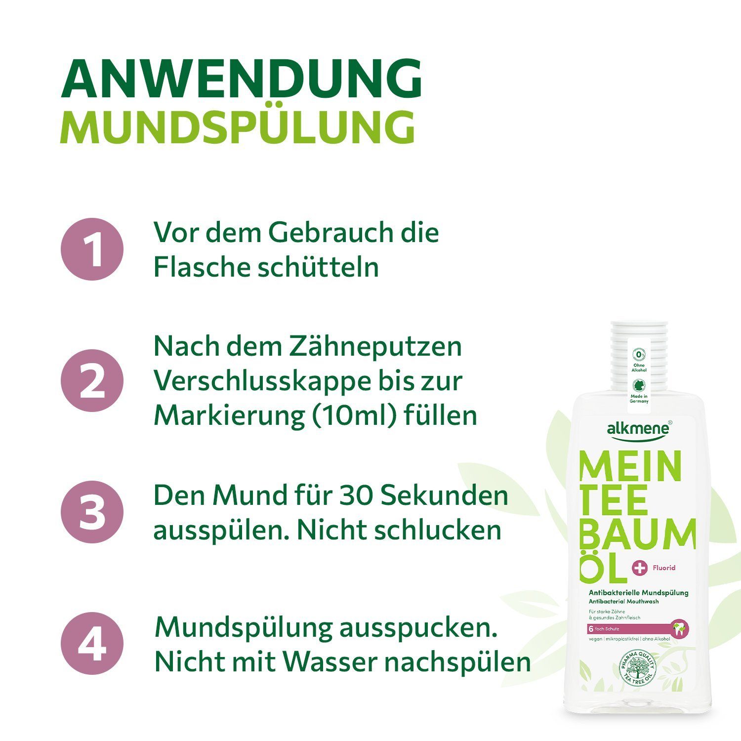 alkmene Munddusche 2x Teebaumöl antibakterielle Mundspülung 6fach Schutz - Mundwasser