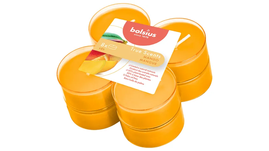 bolsius Maxi-Teelichte True Scents 8h 8er Pack Mango Mango