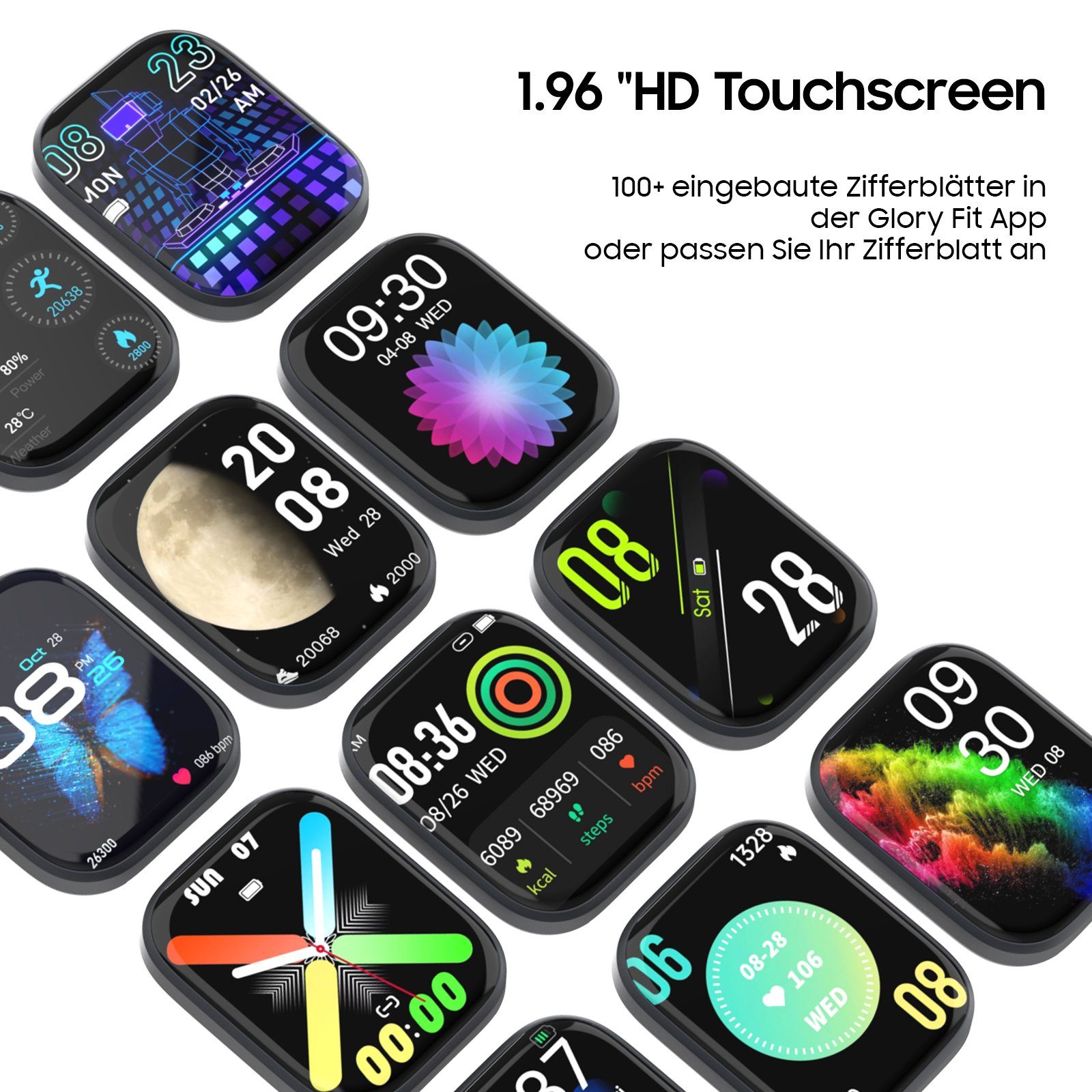 Aoucheni Smartwatch Fitnessuhr mit Schlaf und Pulsmesser, Activity Tracker Smartwatch (5.5 cm/1.96 Zoll, iOS 8.0+/Android 4.4) Gesundheits- und Fitness-Smartwatch, Blutsauerstoff/Pulsmesser/Sportuhr Aktivitätstracker, für Android/iOS, Fitness Uhr, Fi