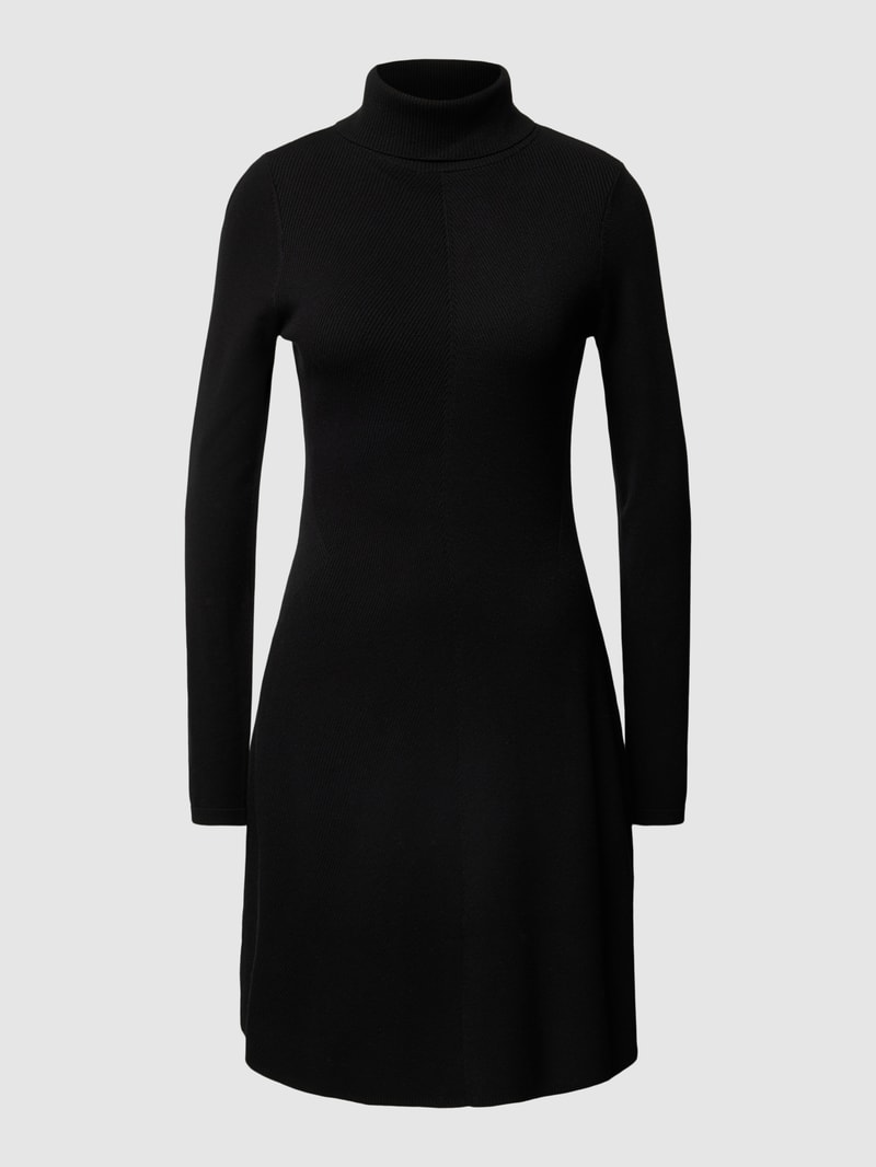 Strickkleid aus Viskose-Mix mit Woll-Anteil mit Rollkragen in schwarz