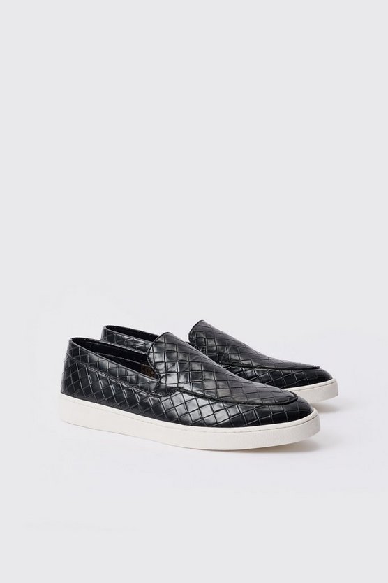 Gewebte PU-Loafer in Schwarz