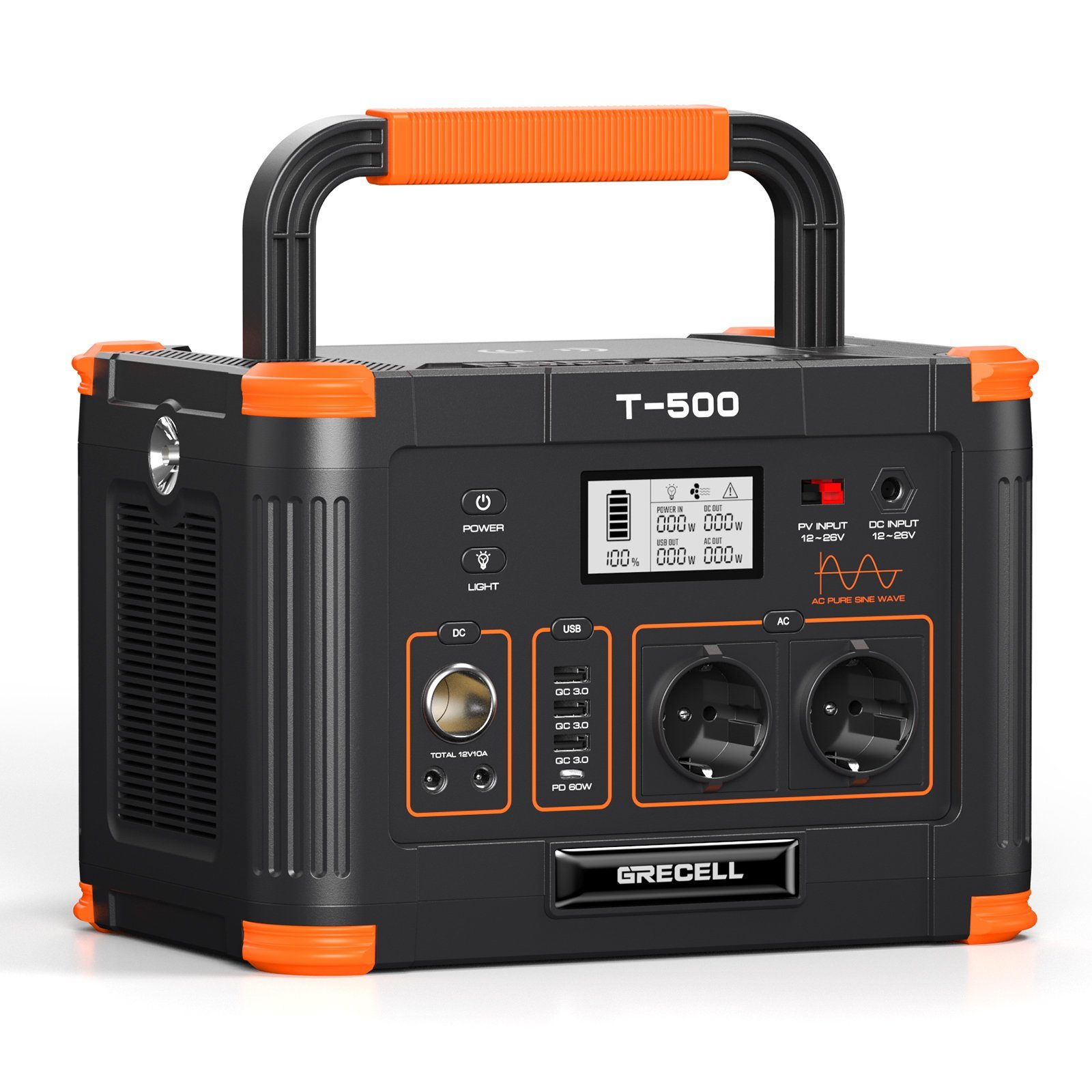 GRECELL Stromerzeuger 500W Tragbarer PowerStation für Outdoor Camping, 0,50 in kW, (1-tlg), Solar Generator 519Wh