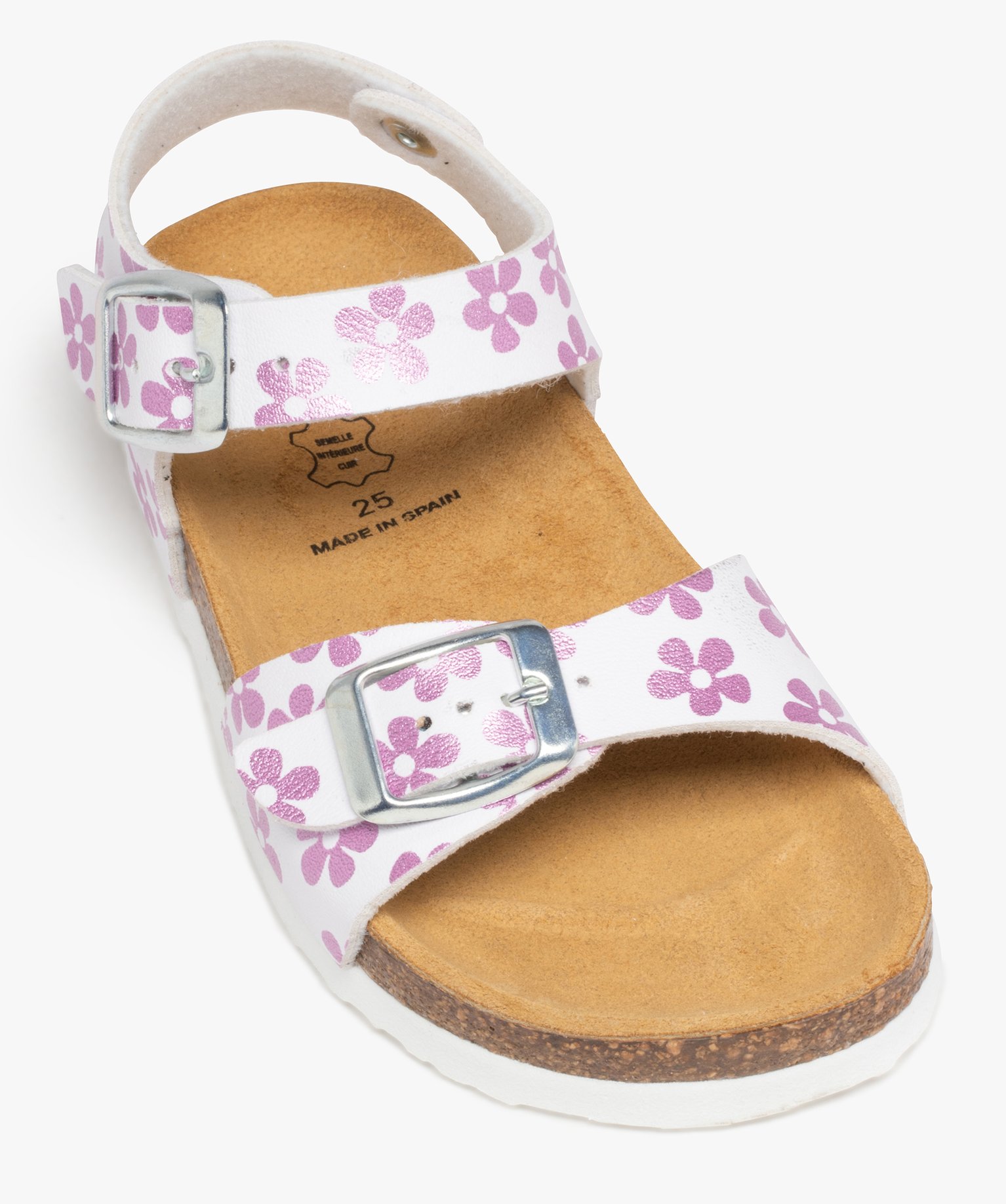 Sandales fille à brides à boucle fantaisie et semelle liège blanc | GEMO