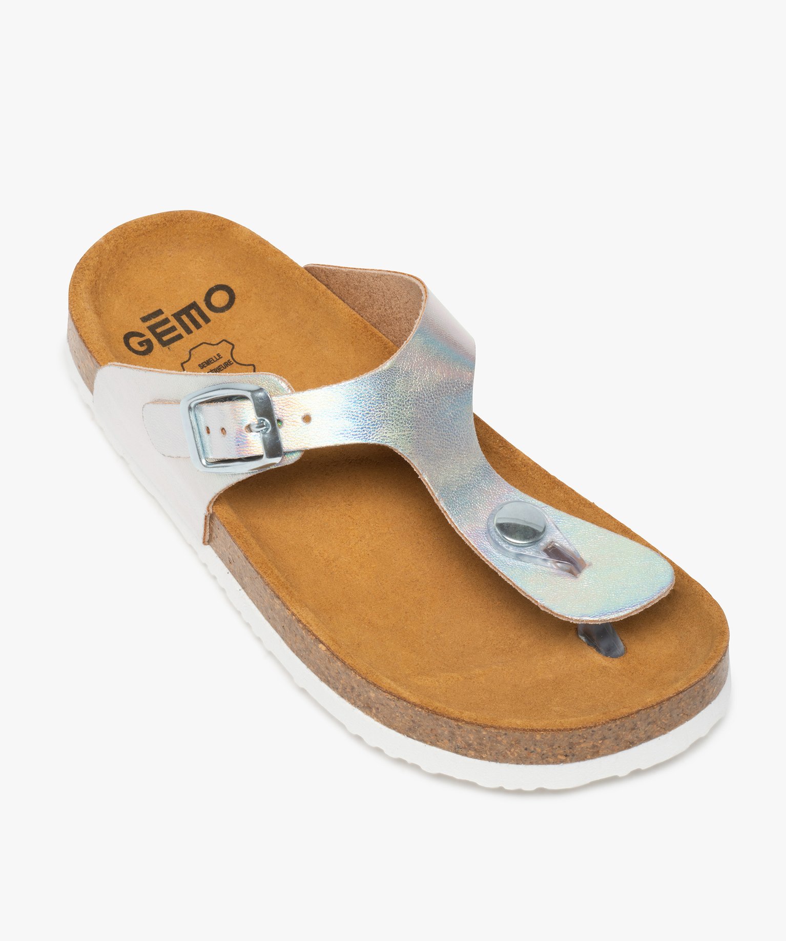 Sandales fille à entre-doigts et large bride en T ajustable blanc | GEMO