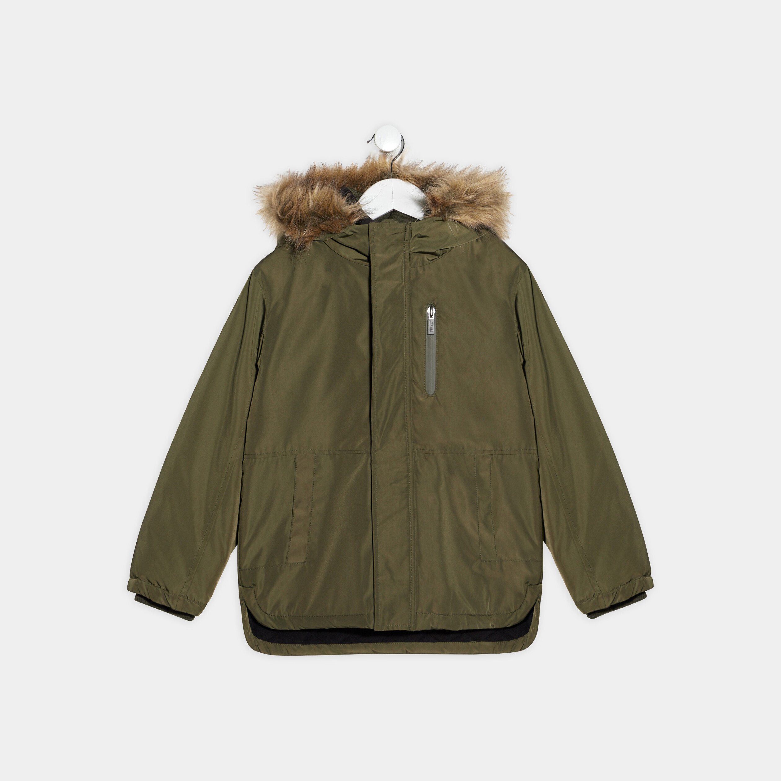 Parka droite doublée à capuche vert kaki garçon | La Halle