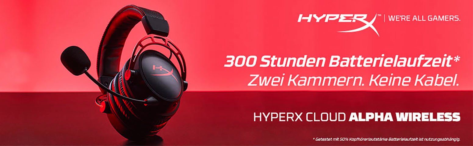 HyperX Cloud Alpha Wireless Gaming-Headset (LED Ladestandsanzeige, Mikrofon abnehmbar, Rauschunterdrückung)