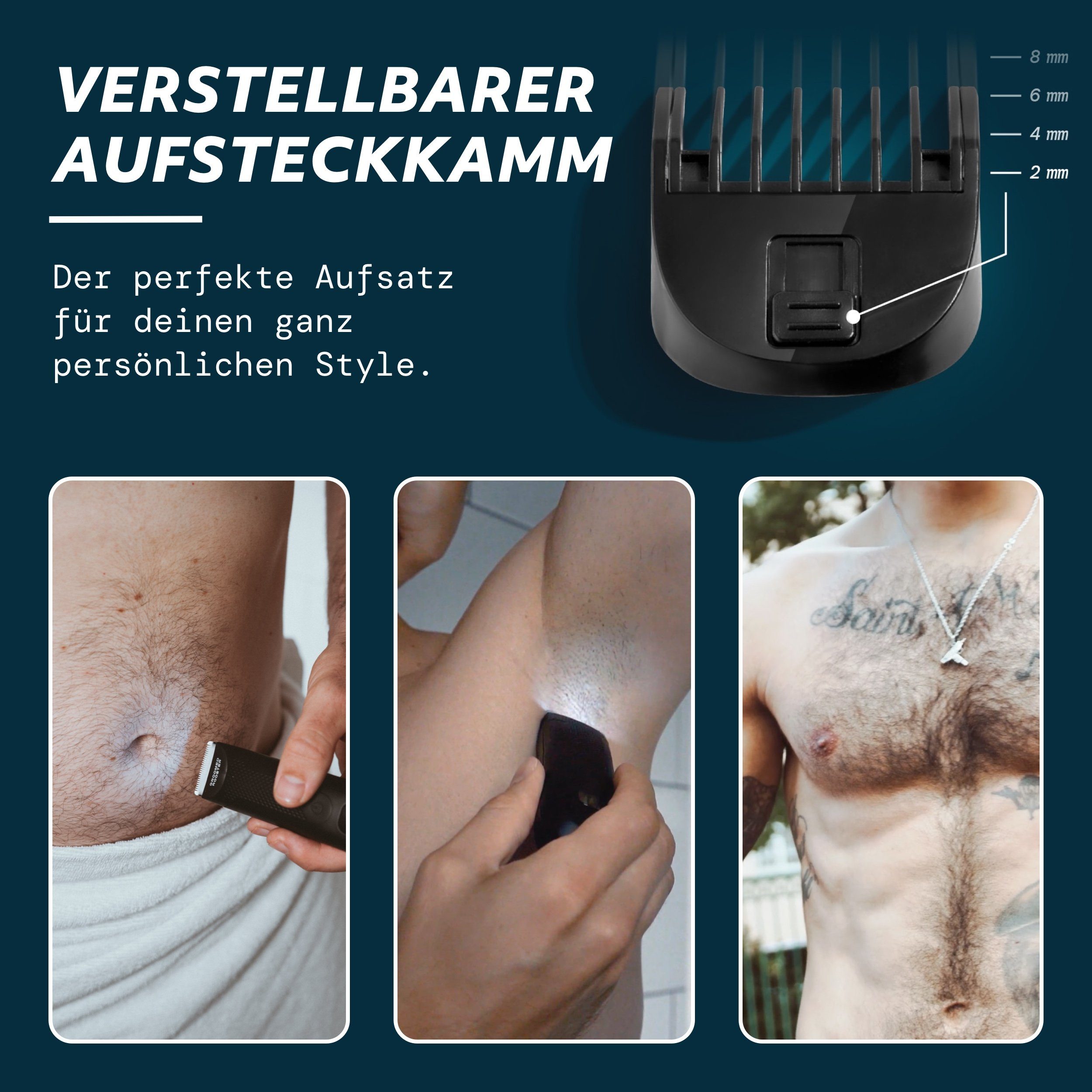 Groomed Rooster Elektrokörperrasierer The Bodygroomer – Intimrasierer, Körperrasierer & Trimmer, Aufsätze: 1, duschfest, 90 Min. Laufzeit, LED-Leuchte, 1,2,4,6,8 mm, Ladestation
