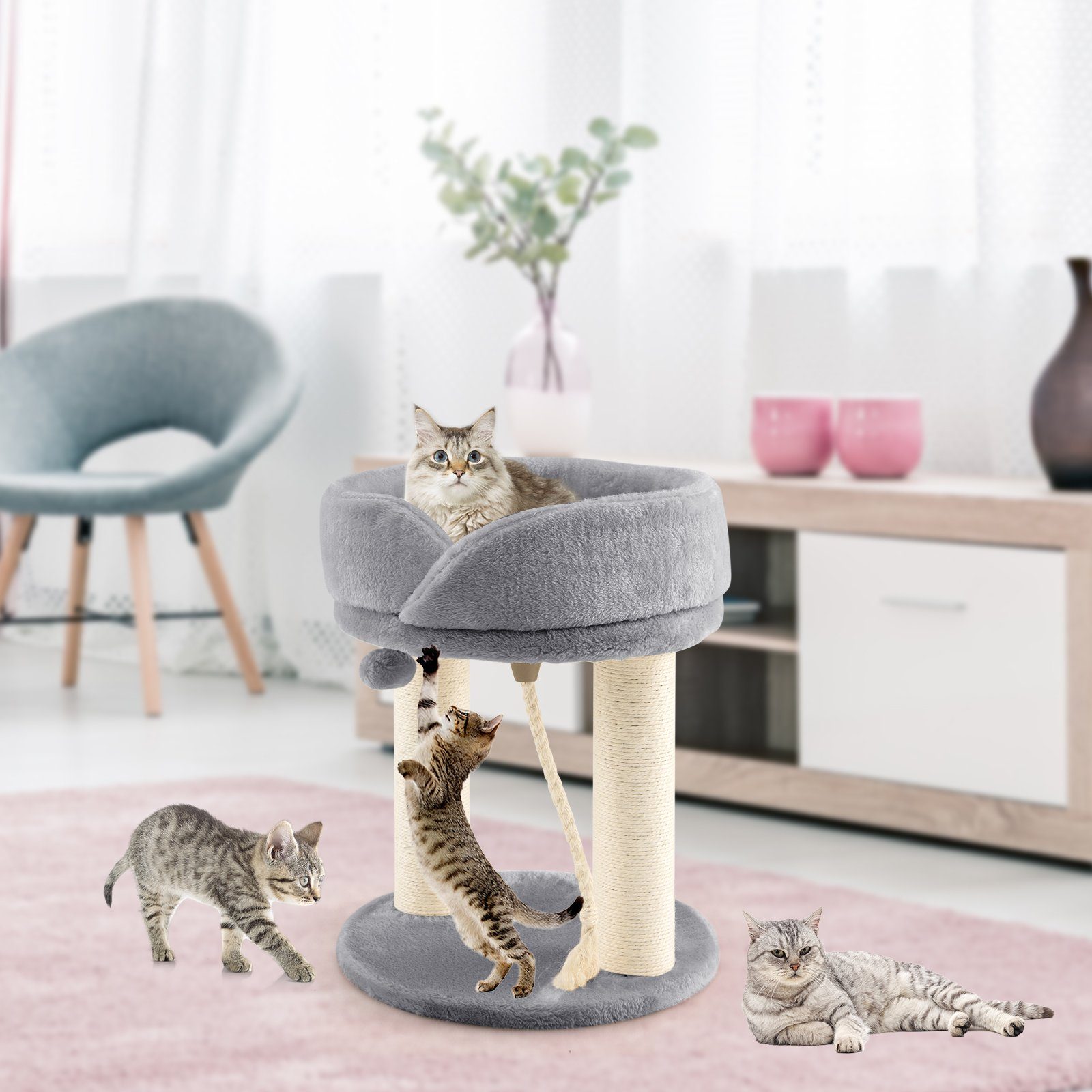 COSTWAY Kratzbaum Katzenbaum, mit Fellknäuel und Sisalseil