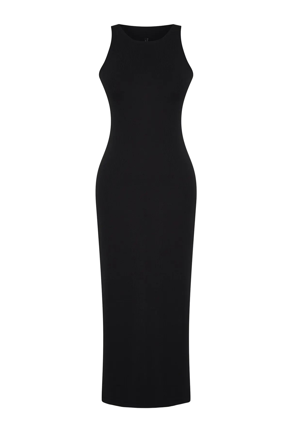 Trendyol Collection  Schwarzes, figurbetontes Neckholder-Maxikleid mit flexiblem Strick-Maxi-Bleistiftkleid TWOSS24EL00186