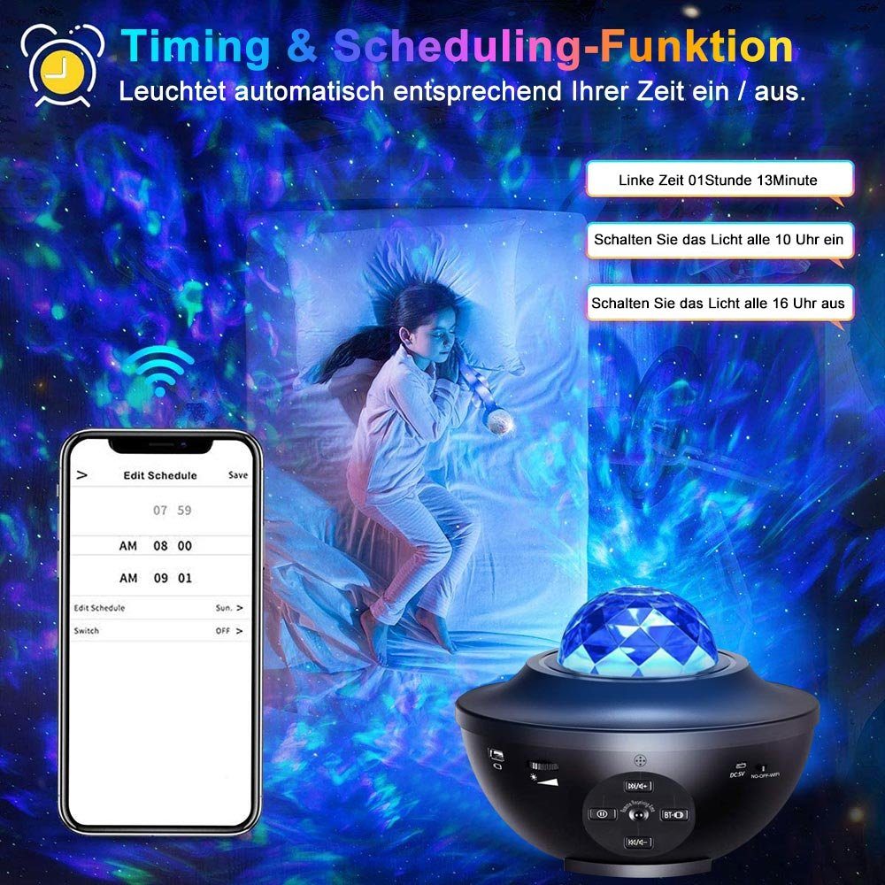 Rosnek LED Nachtlicht Smart Wifi,Bluetooth,mit Fernbedienung, Kinder Weihnachten Geschenke, USB-Stecker, LED, RGB, LED-Projektorlicht, LED Sternenhimmel Lampe