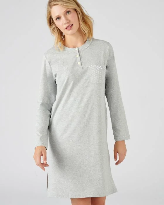 Chemise de nuit manches longues, maille jersey, 95 cm