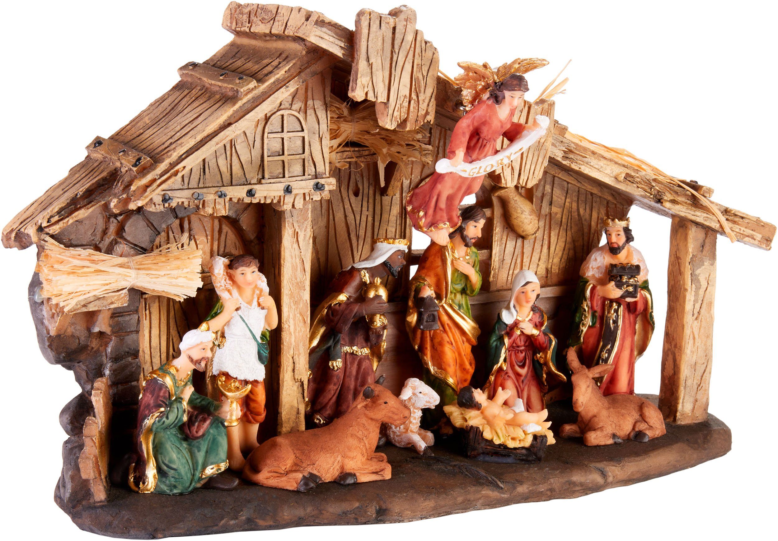 BRUBAKER Krippenfigur Weihnachtskrippe - 32 cm Krippenset mit 11 handbemalten Figuren (Weihnachtsfigur Krippe, 1 St), aus Harz - Tischdekoration Weihnachten - Weihnachtsdekoration Skulptur