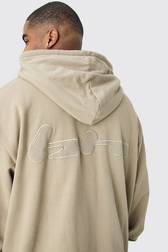Plus gerippter Oversize Hoodie mit Applikation