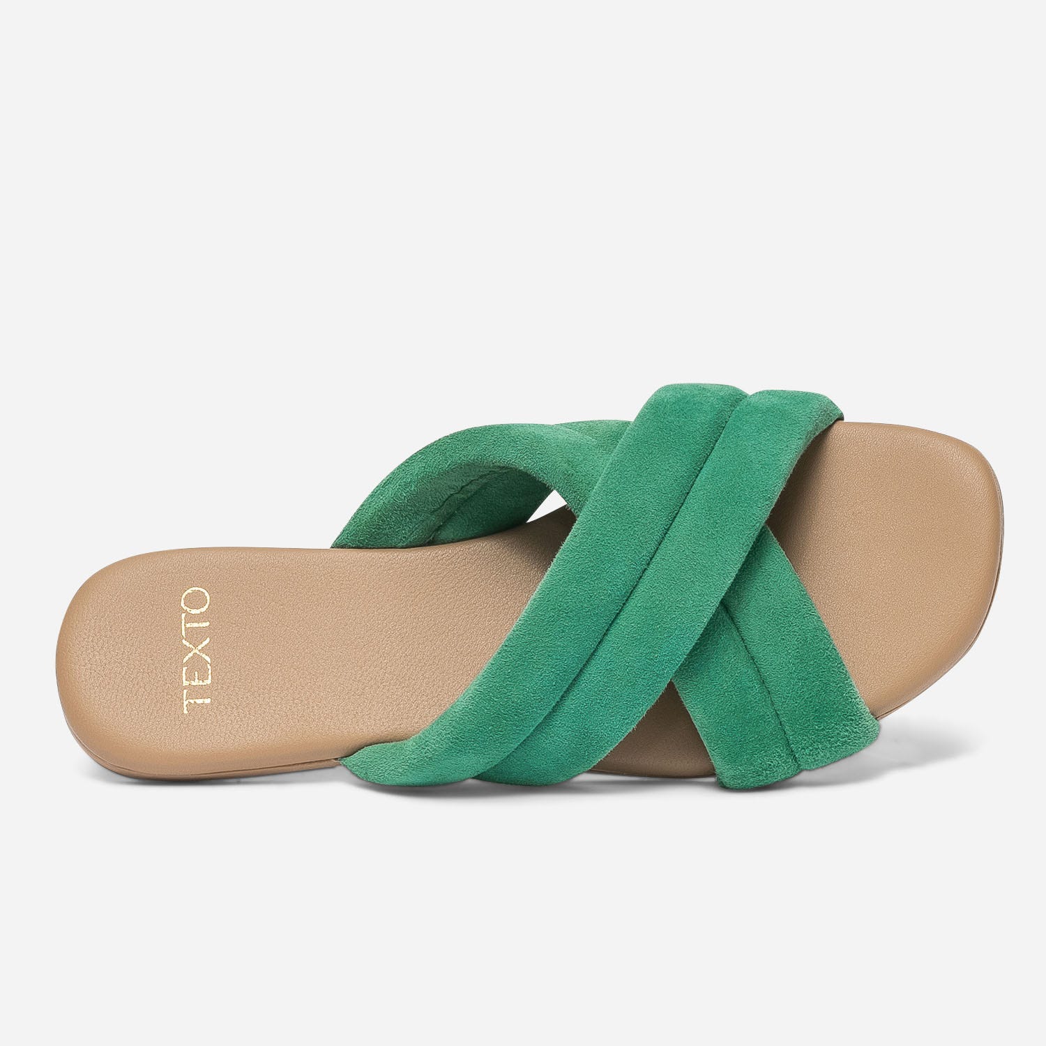 Mule TEXTO vert en cuir velours matelassé